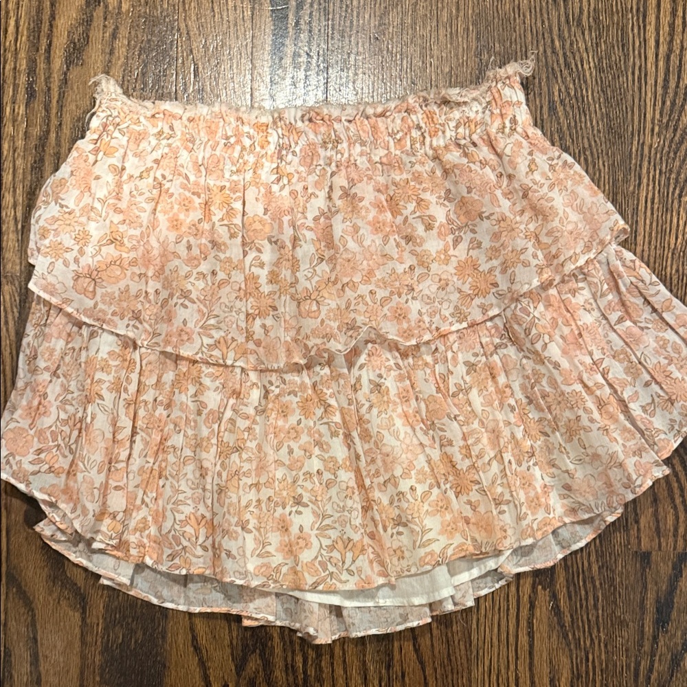 LoveShackFancy Peach Floral Tiered Mini Skirt
